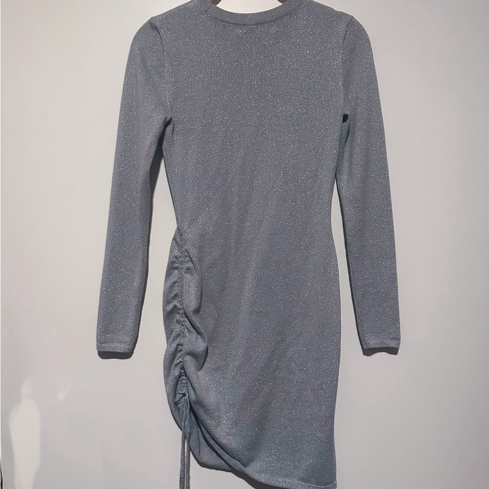 Abercrombie & Fitch Sparkly Asymmetrical Ruched Mini Sweater Dress